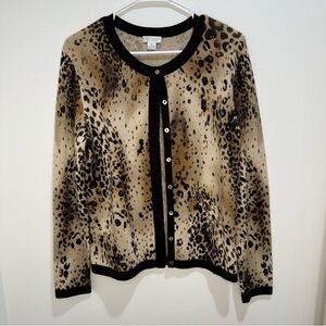 Investments Fine Cashmere Leopard Print Cardigan Sweater‎ M